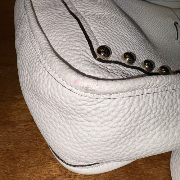 Rebecca Minkoff 2016 White Pebbled Leather Feed Bag Crossbody with Silver Studs - Picture 10 of 15